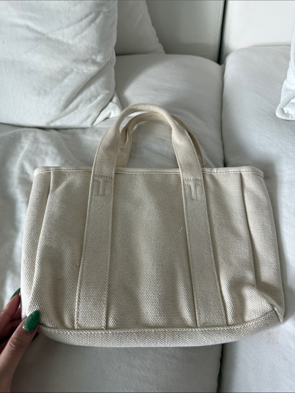 Tory Burch Natural Canvas Mini Tote with Black Logo - Picture 2 of 3